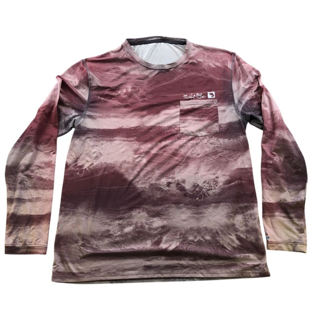 Salt Life Mens T-Shirt Large Long Sleeve Pullover Casual Fishing Pocket Tee Red